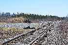 Cartier railway line pulp mill port cartier gulf st lawrence river north shore quebec canada mai may 2012