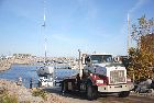 removing boats from water baie comeau north shore st lawrence river quebec canada september septembre 2016